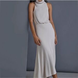 Anthropologie neutral sleeveless muck turtleneck light fleece maxi dress XS